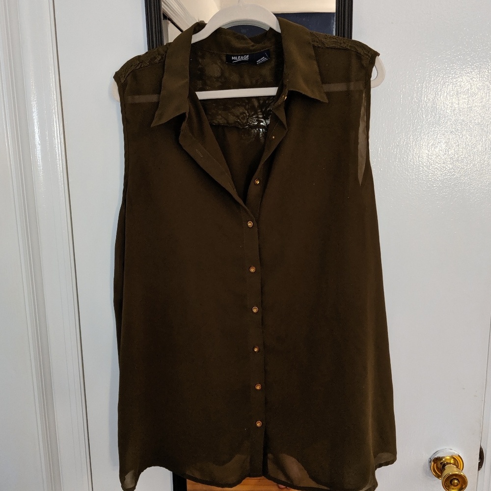 Mileage Olive Green Split Back Button Down Tank